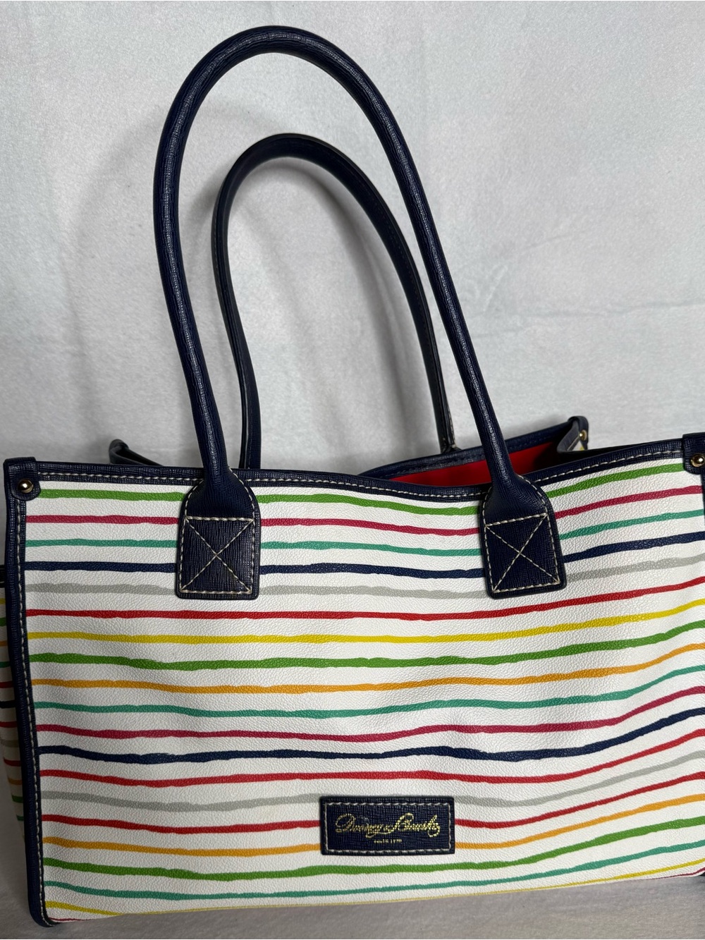 Dooney & Bourke Watercolor Striped Tote with Navy Trim